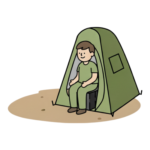 Wildloo comfortable portable camping toilet icon with person relaxing illustration