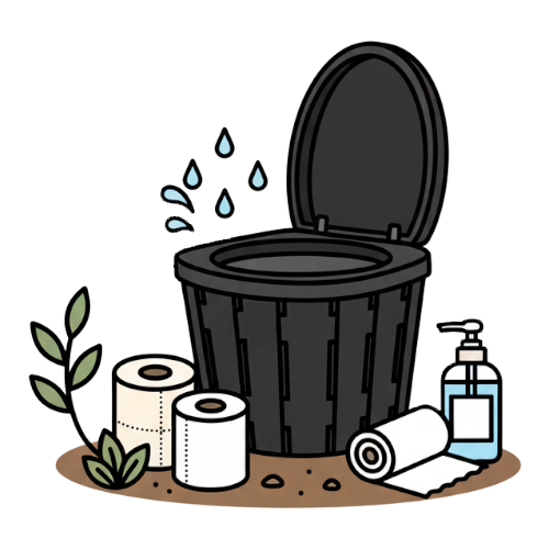Wildloo portable toilet easy cleanup icon with biodegradable waste bags illustration