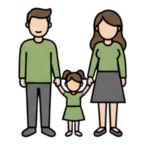 Wildloo family-friendly portable camping toilet icon with parents and child illustration