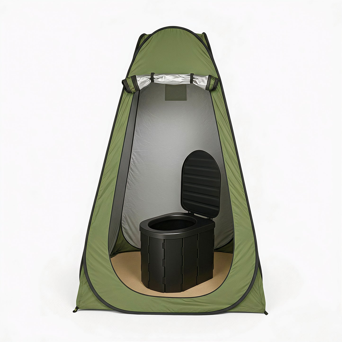 Wildloo portable camping toilet complete setup with privacy tent and foldable toilet interior view