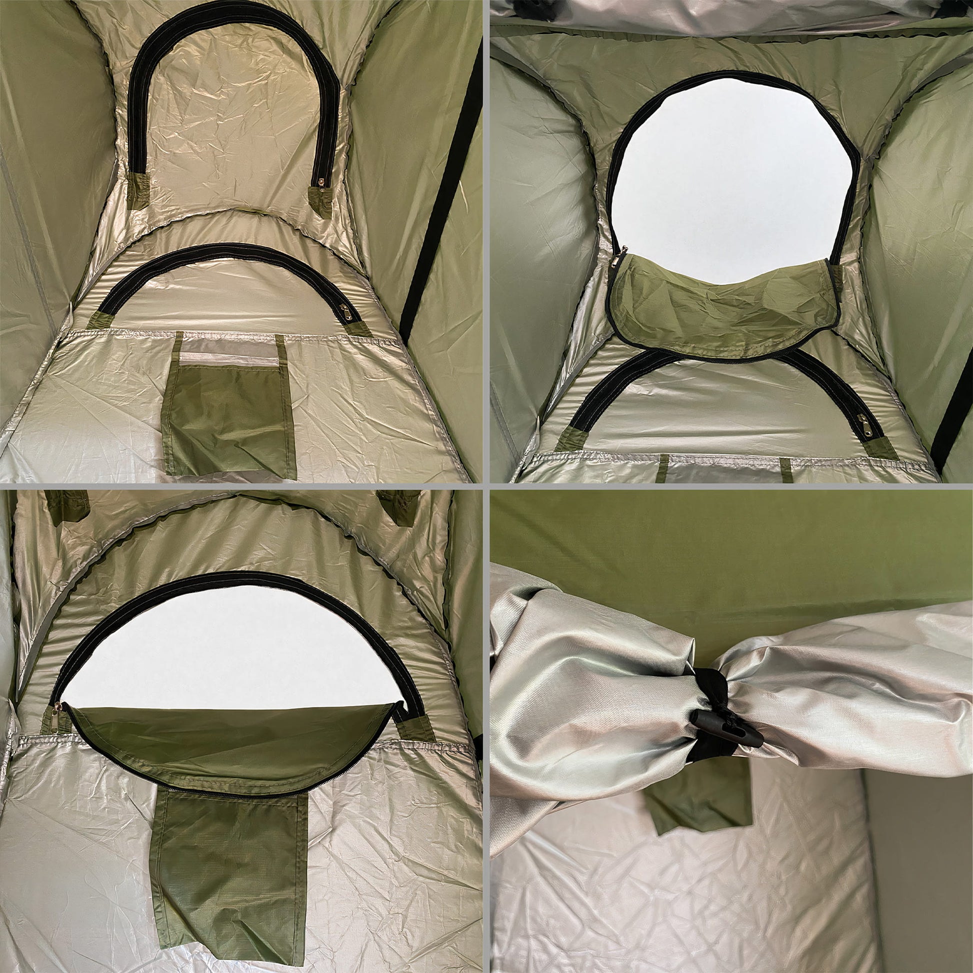 Wildloo portable toilet privacy tent interior showing ventilation windows door and storage details